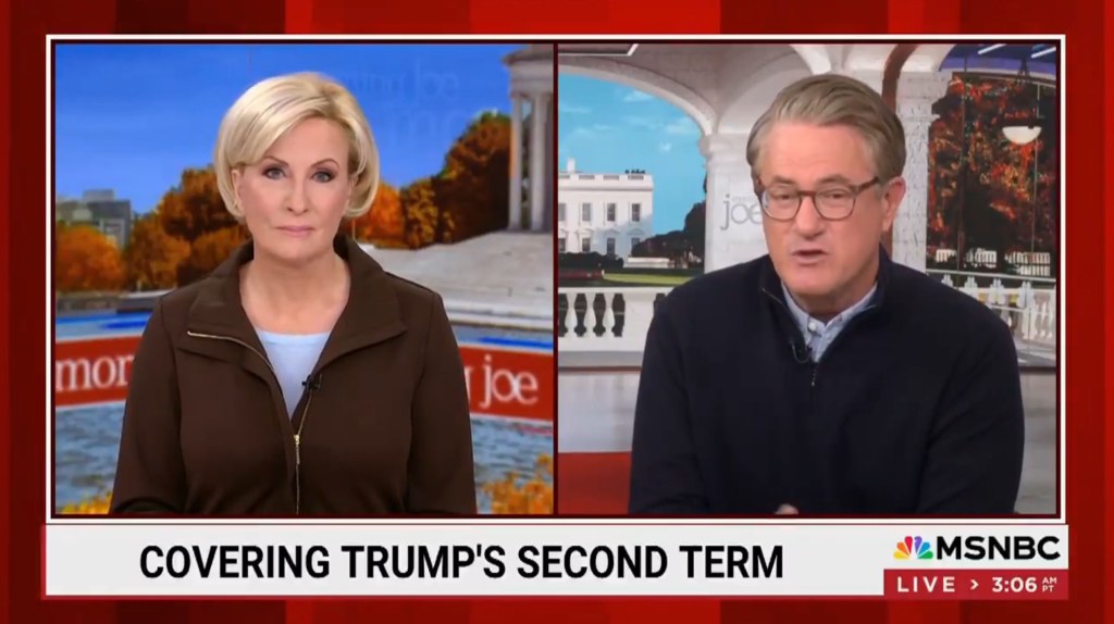 Joe Scarborough and Mika Brzezinski on a news show, discussing their visit to Trump at Mar-a-Lago